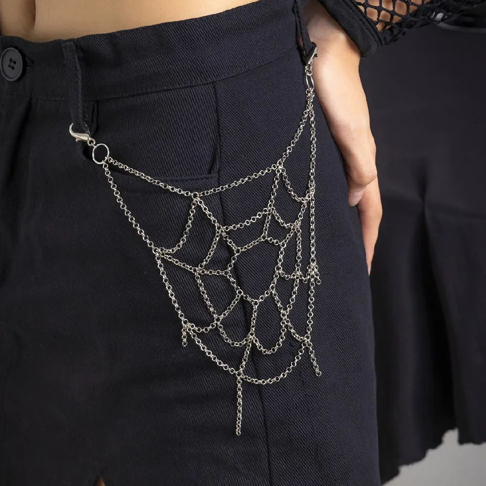 Boczny punkowy łańcuszek na dżinsach dla kobiet Unisex Egirl eBoy Osobowość Spider Web Breloki do kluczy Harajuku Goth Estetyczna biżuteria