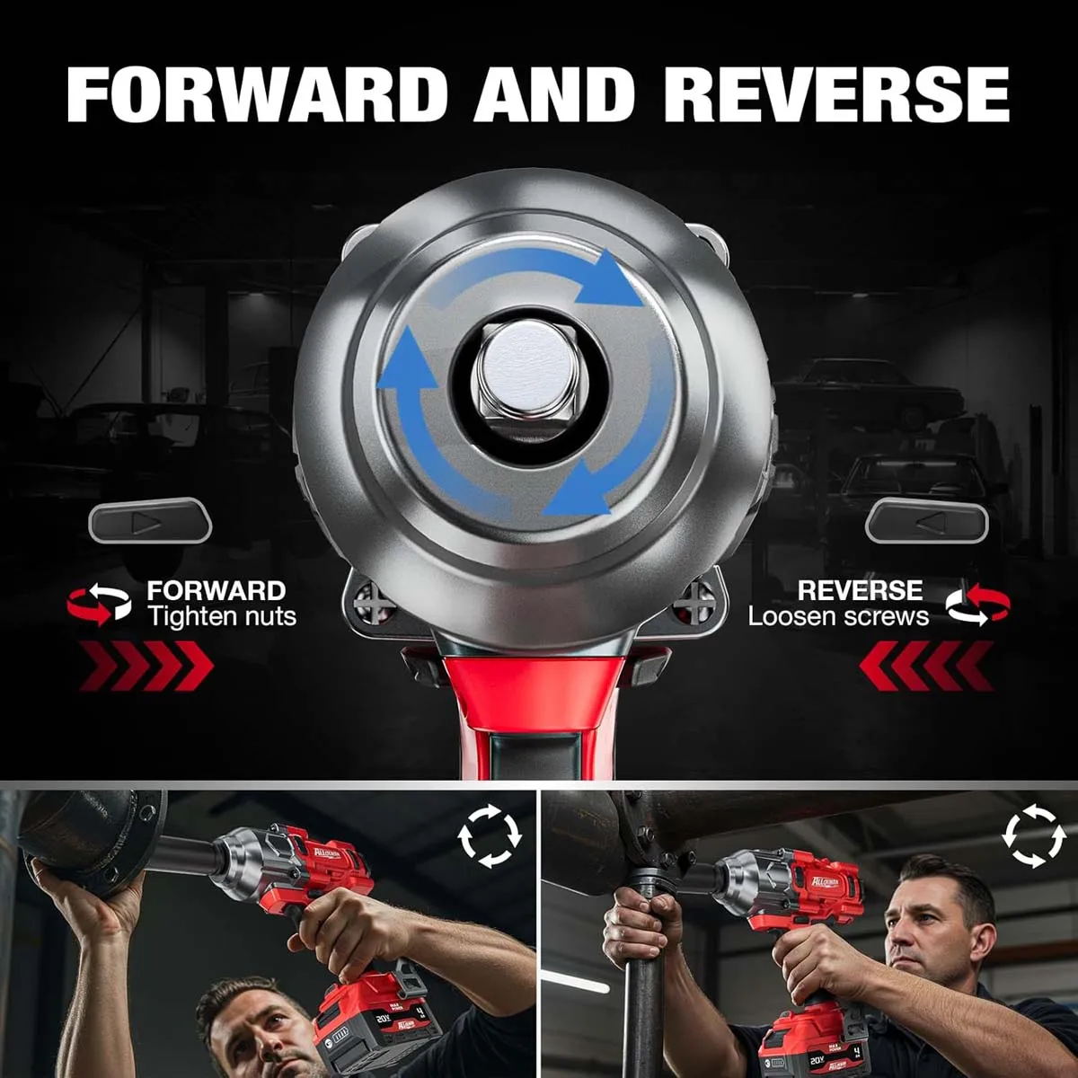 مفتاح ربط لاسلكي، 1475 قدم - رطل (2000 نيوتن متر) 1/2 مسدس تأثير عزم دوران عالي بدون فرش، محرك تأثير طاقة 20 فولت، بطارية 4000 مللي أمبير في الساعة، 3 ذلك #6