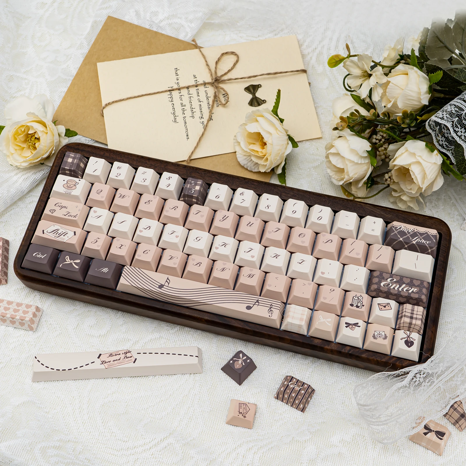 Retro Style Lace and Bow Keycap Cherry Profile PBT Five-sided Sublimation Personalized Customized Mechanical Keyboard Keycaps