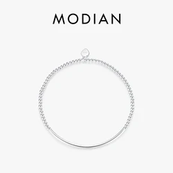 MODIAN 925 Sterling Silver Elastic Adjustable Simple Beads Bracelets Charm Hearts Stackable Fine Jewelry For Women Female Gifts