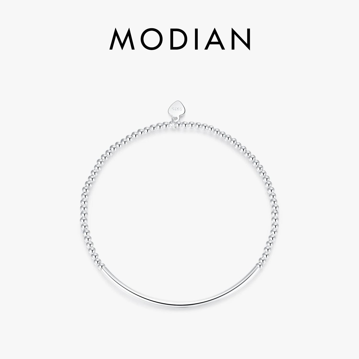 MODIAN 925 Sterling Silver elastyczna regulacja proste koraliki bransoletki charms serca z piękną biżuterią dla kobiet prezenty