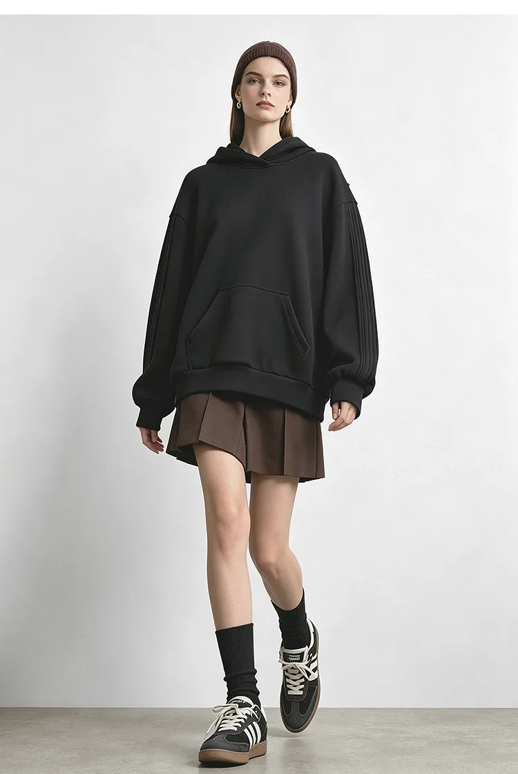 Amii Hooded Fleece Lined Sweatshirt Drop Shoulder Loose Fit Minimalist Slimming Casual Winter Women's Hoodies 12644038