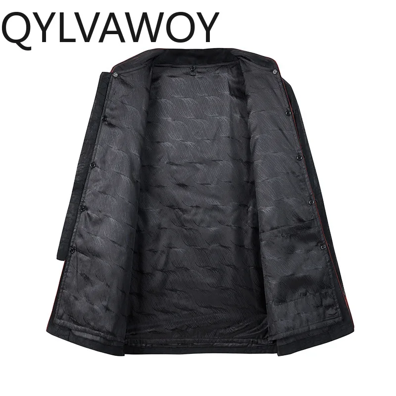 QYLVAWOY New 100% Real Mulberry Silk Jackets for Man High Quality Xiangyunsha Shirt Warm Real Silk Liner Men's Top Coat рубашка