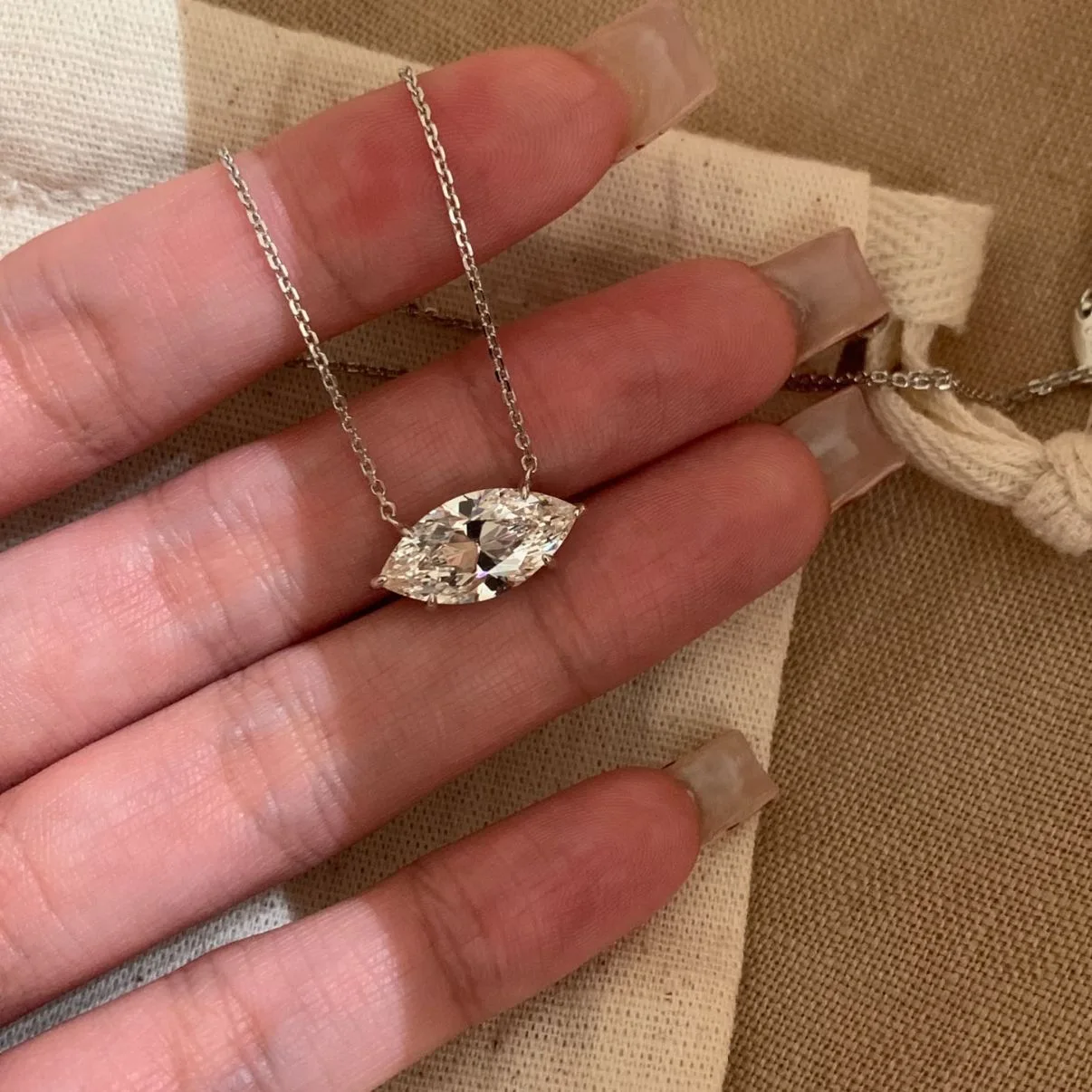 Minimalist 5 Carats Marquise Moissanit Pendant Necklace for Women Silver Color Accessories for Daily Life Versatile Jewelry Gift