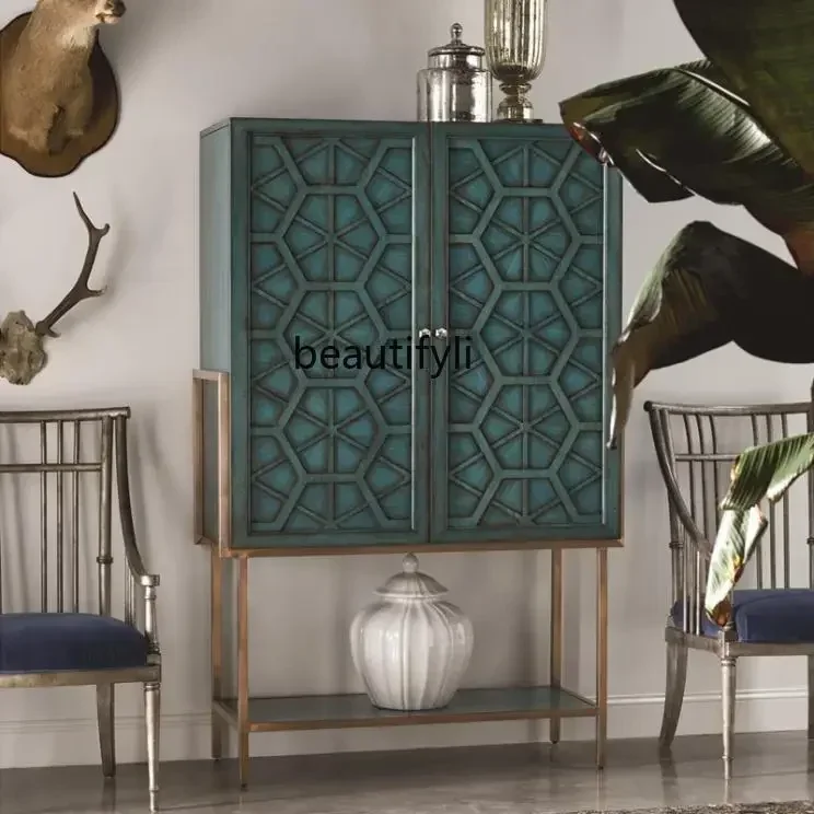 

LHY26 ss New style Furniture custom American country solid wood wine cabinet French postmodern antique side cabinet Mediterranea