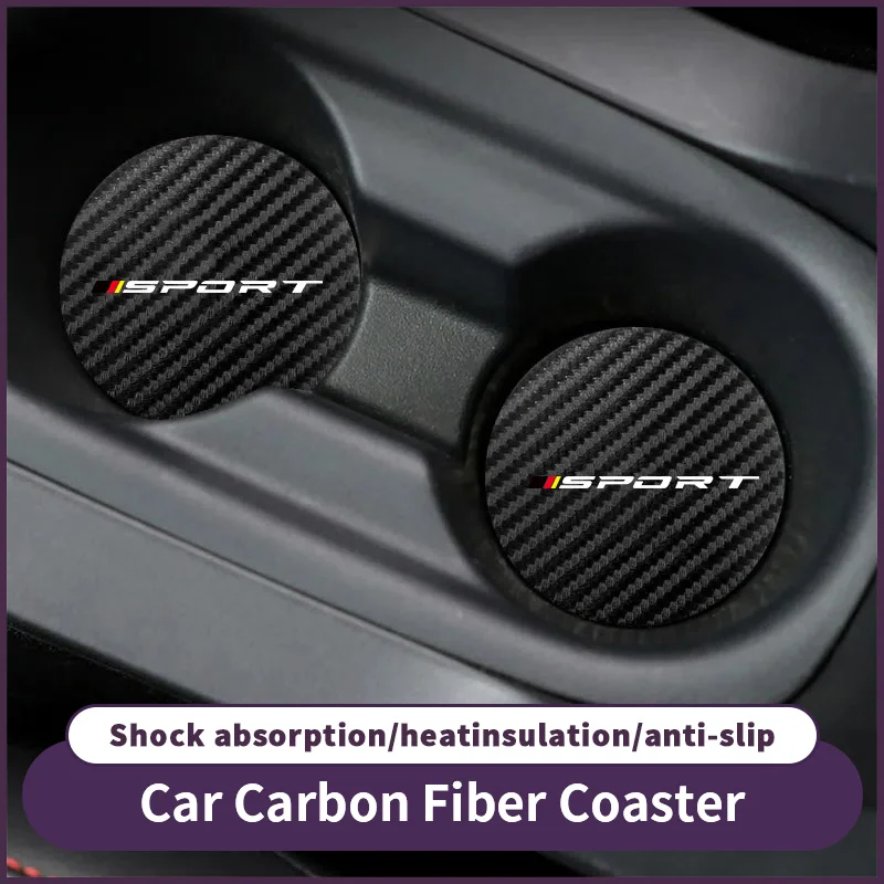 

1 pair car cup mat SPORT black, red, yellow modified interior anti slip mat carbon fiber patterned car cup mat storage mat