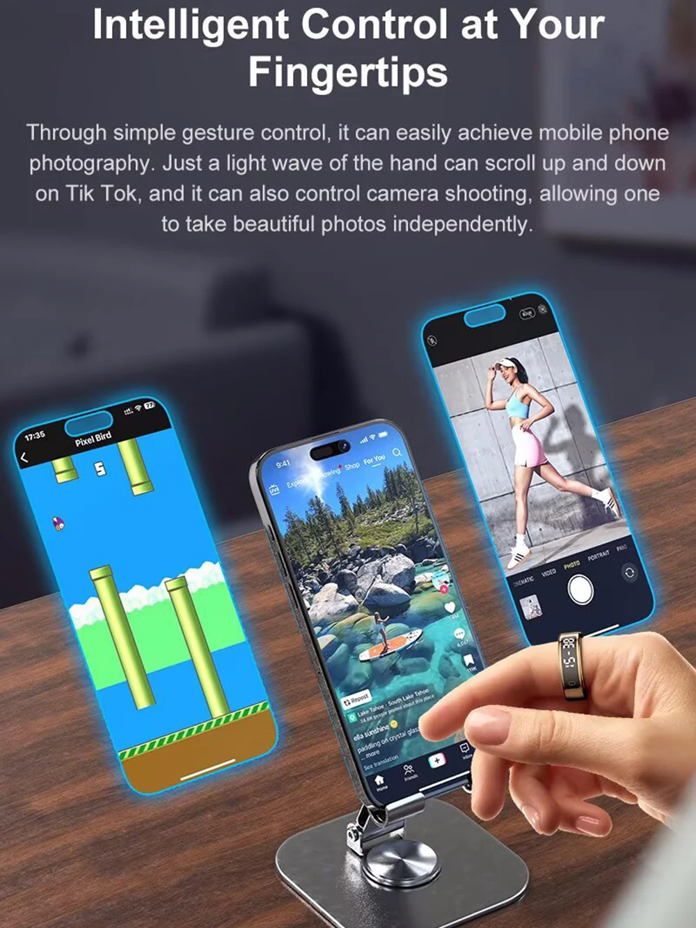 Anillo inteligente de carga inalámbrica pantalla inteligente 5ATM actividad impermeable anillos deportivos ritmo cardíaco sueño estrés gestión de la salud