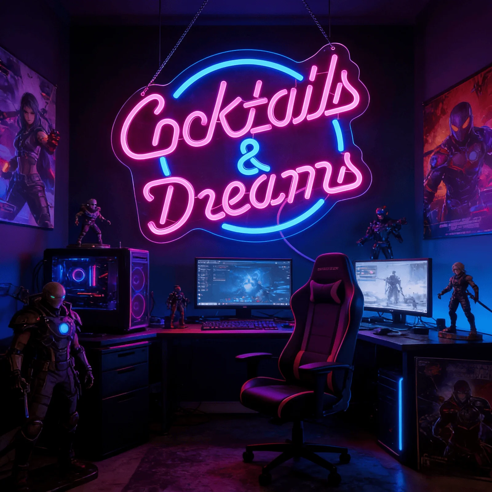 LED Cocktails & Dreams Neon Sign Pink Blue USB Powered Wall Light for Bar Home Bedroom Decor Aesthetic Hanging Lamp view 6