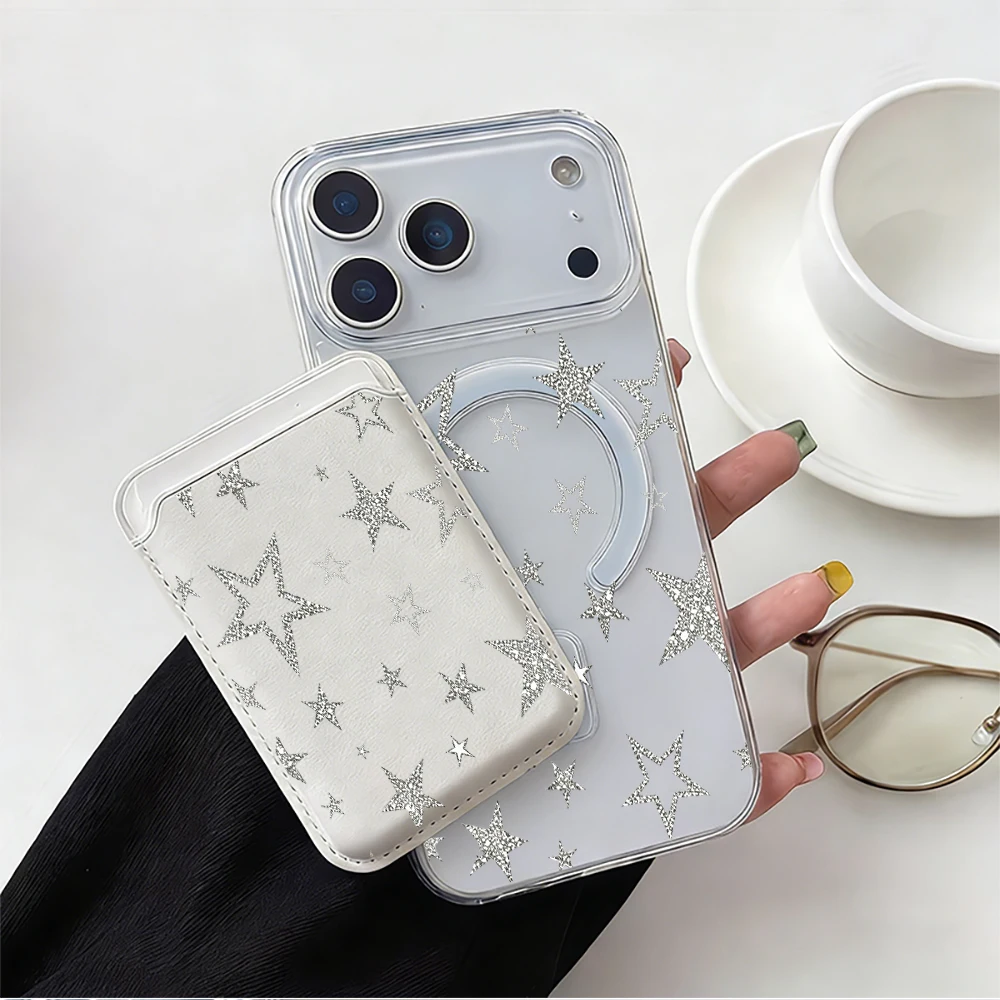 Чехол для телефона Y2K Silver Star Girl с магнитным держателем для карт MagSafe для iPhone 17 16 13 15 12 14 Pro Max Plus Air 16E