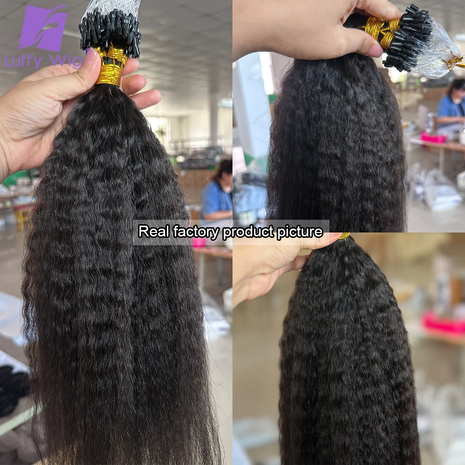 Extensiones de cabello humano brasileño para mujeres negras, microanillos de cabello, LUFFY