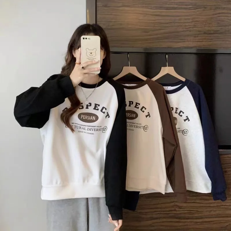 Women O-neck Long Sleeve Sweatshirts Women Autumn Casual Simplicity Letter Printing Clothes Fashion All-match Loose Tops 2025