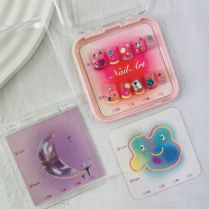 50Pcs 6.5x6.5cm 8x8cm Press On Nail Cardboard Cards Cartoon Pattern Nail Art Display Photo Props Card False Nail Tips Manicure