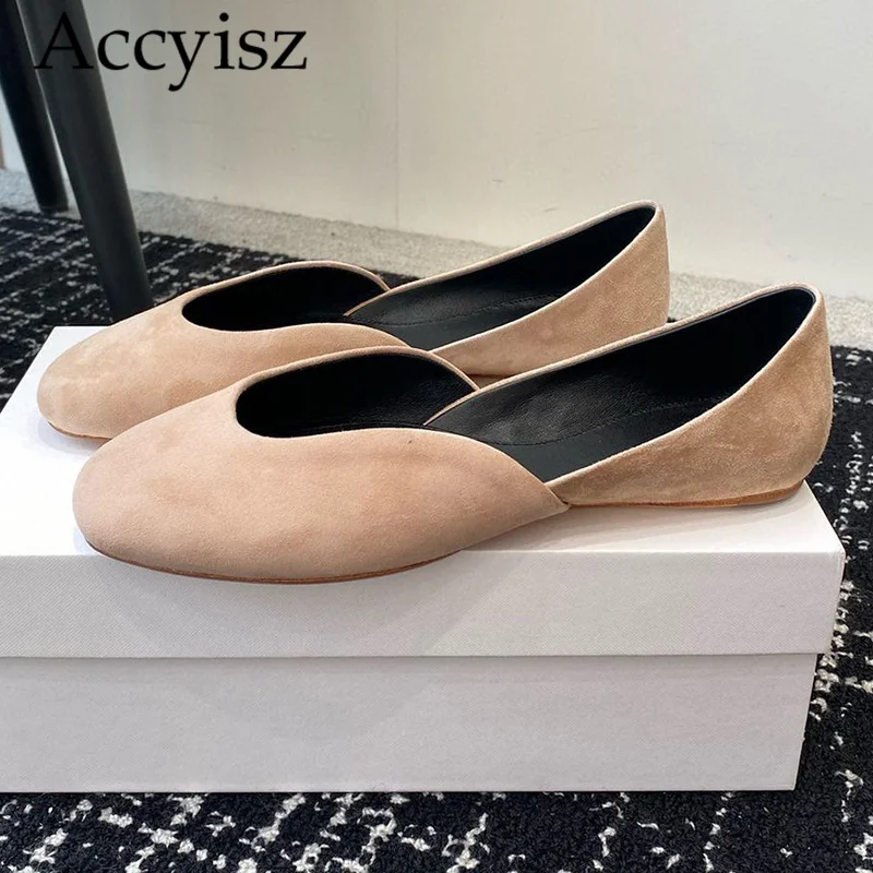 

2024 summer new matte cowhide ballet flat shoes round headed solid color comfortable single shoes casual commuting shoes