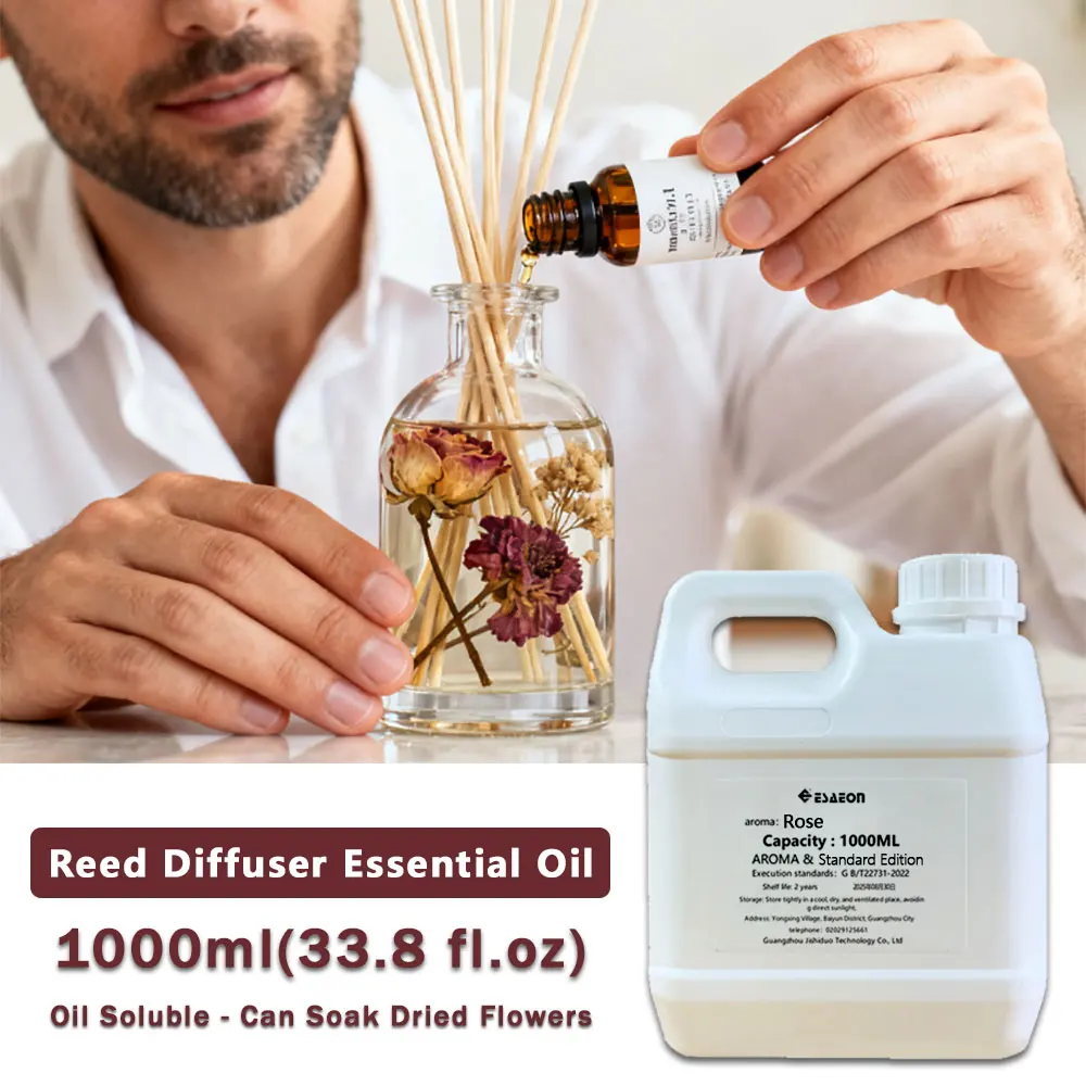 

ESAEON 1000ml (33.8 fl.oz) Rose/Lemon Grass/Hilton Essential Oils - For Hotel/Club/Toilet Reed Diffuser & Fireless Aromatherapy