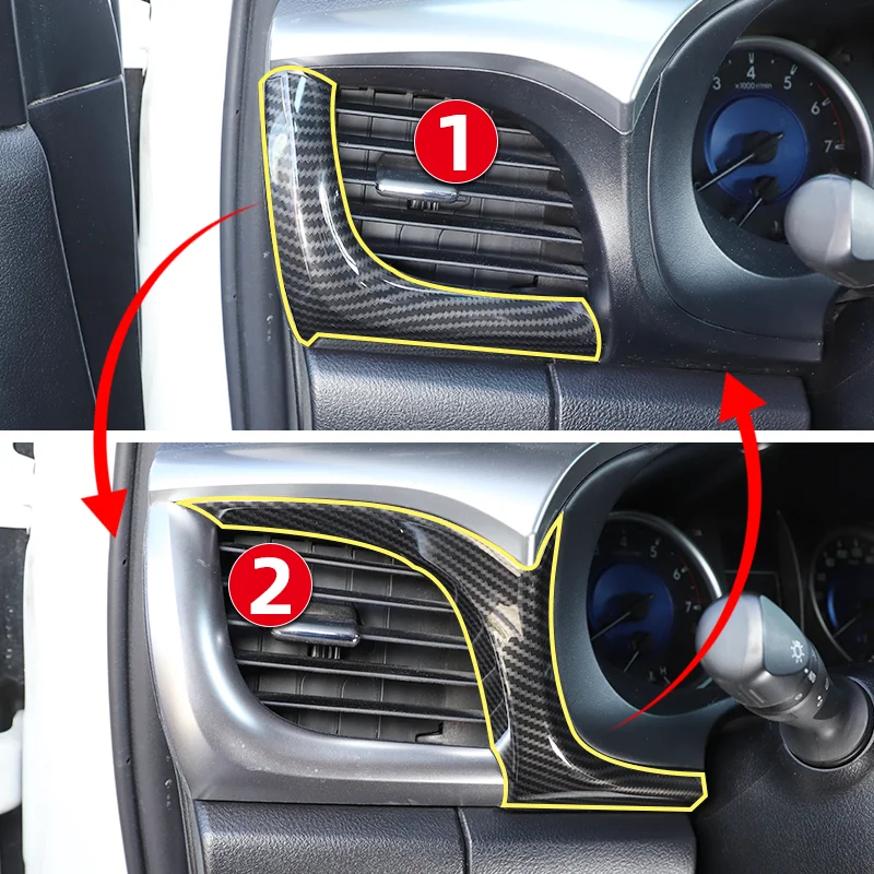 

ABS Carbon Fiber Texture Car Dashboard Side Air Condition Outlet Vent Frame Cover For Toyota Hilux 2016-2024 Decorative Trim