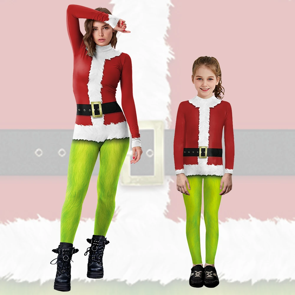 Christmas gift Matching Outfit Santa Claus Cosplay Costume Jumpsuit Carnival Party Stage Performance Clothing Adult Children Set