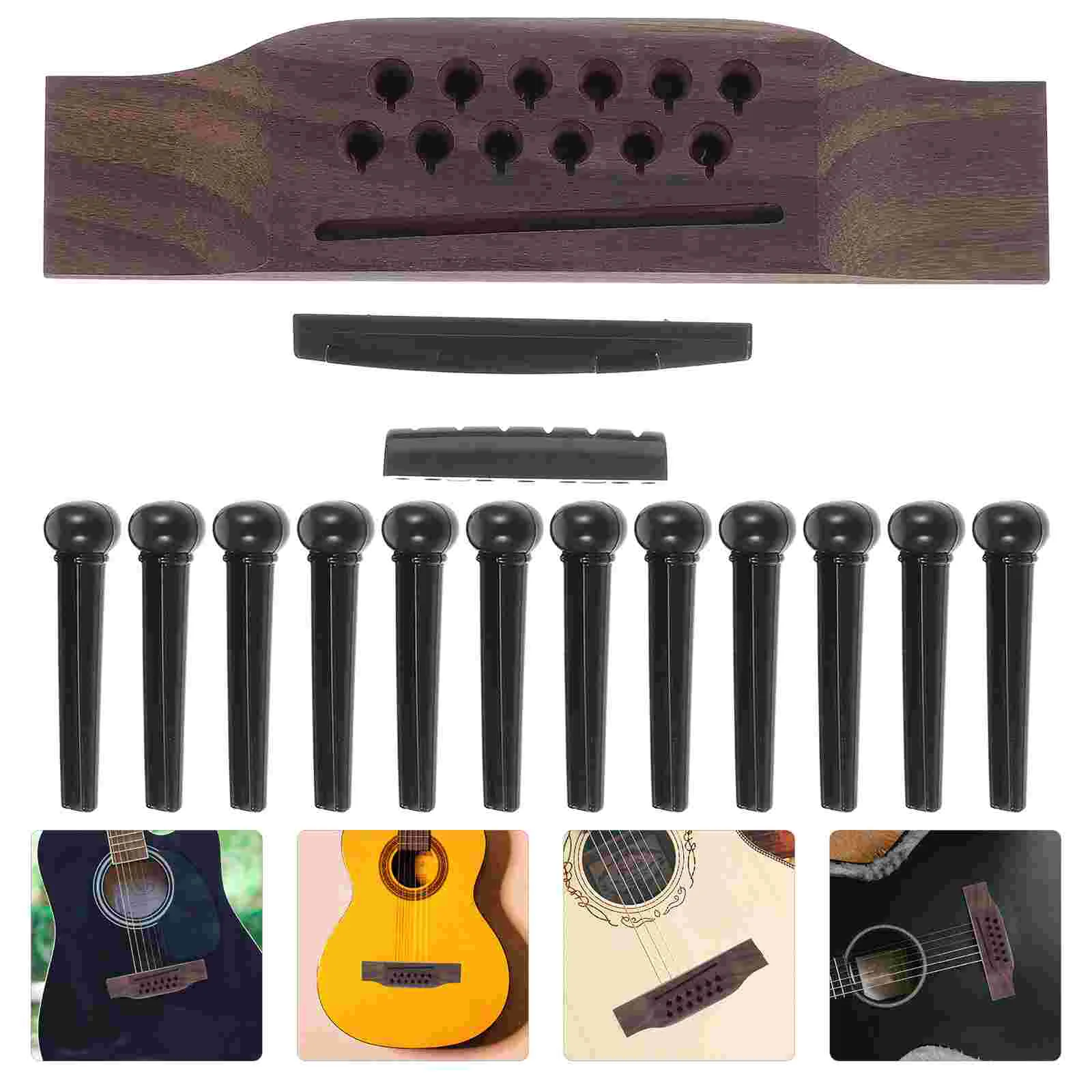 12-string Folk Rosewood Bridge Twelve-hole Lower Saddle Nail Upper and Pillow Set Pegs for Acoustic Guitar Pin Plastic