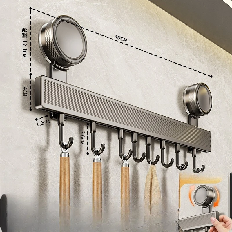 Aluminum Alloy Wall Mounted Hook Rack, Kitchen Utensil Hanger, Multi-use Storage Organizer for Bathroom Towel Robe