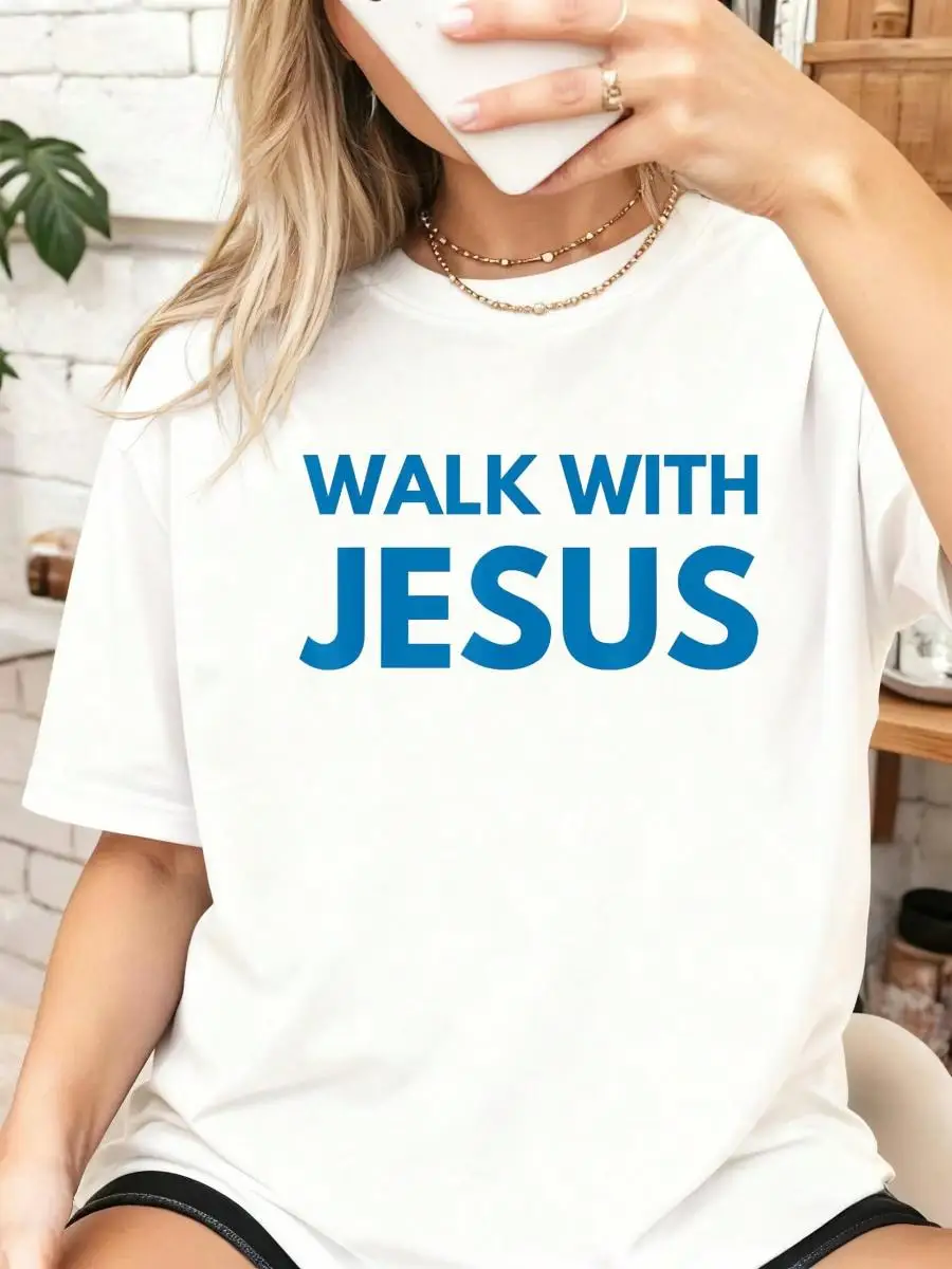 Walk With Jesus. Simple Text Motto. Christian Faith T-Shirt