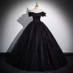 Customized Gothic Black Prom Dresses Ball Gown Off Shoulder Tulle Women Forma Evening Dress Sweet 15 16 Quinceanera Party Wear