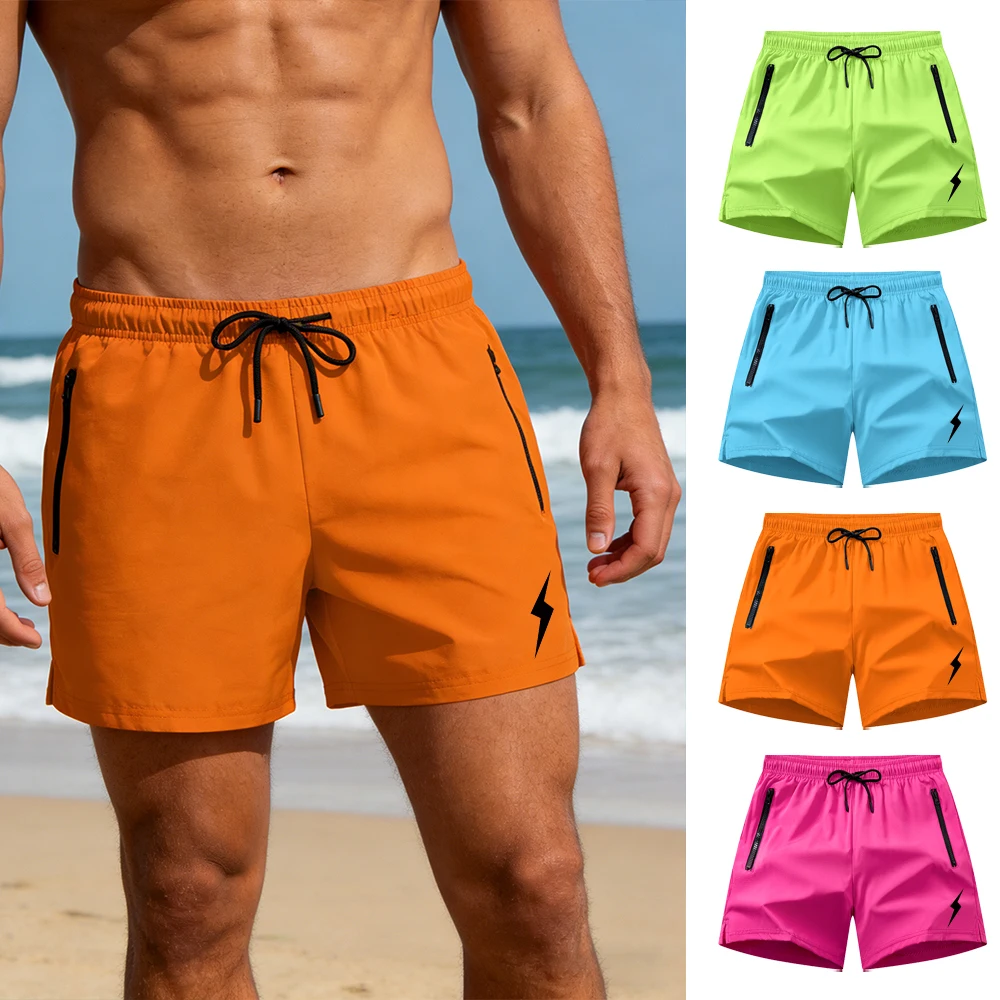 

Мужские летние шорты с принтом молнии для повседневной носки, пляжа, бега, фитнеса, баскетбола и тренировок, спортивные шорты, новинка 2026 года