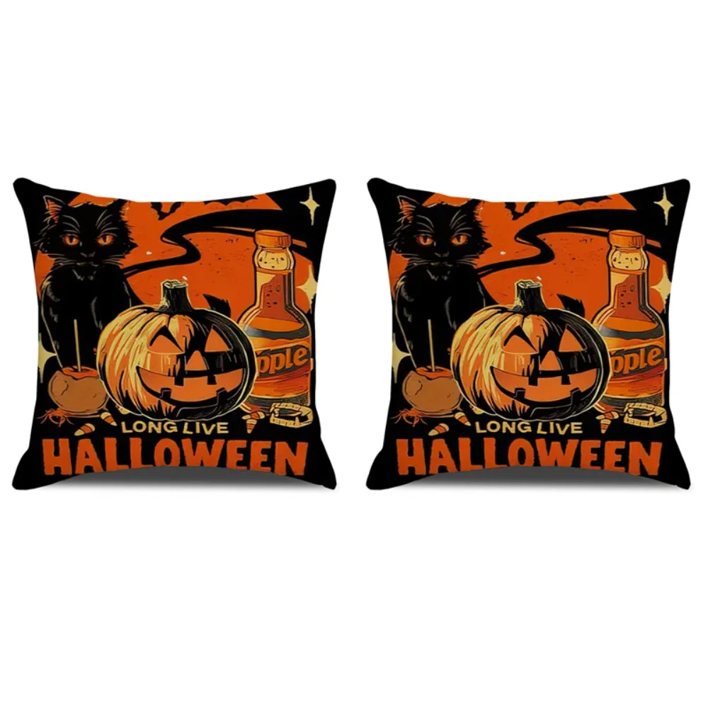 

2Pcs Home Decor 45x45cm Halloween Pillow Cover Luxury Soft Throw Pillow Case Creative Flax Sofa Pillowcase Sofa