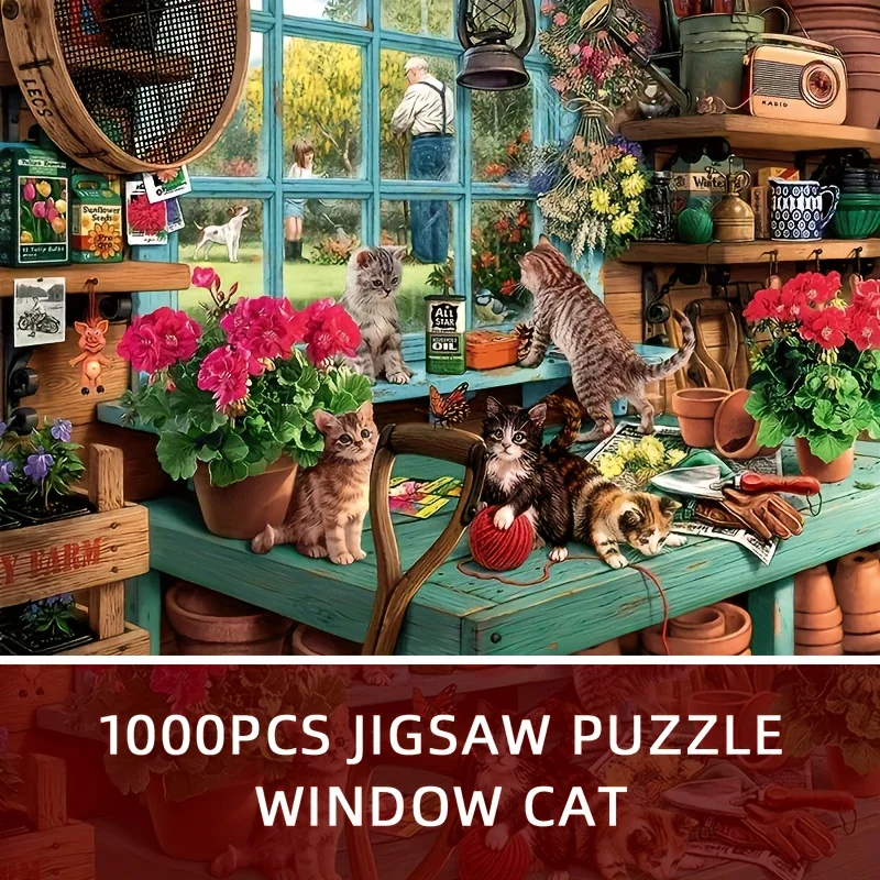 

Пазл из 1000 предметов — милые кошки, играющие на подоконнике, 70x50 см (27,6x19,7 дюйма), сложные пазлы для взрослых