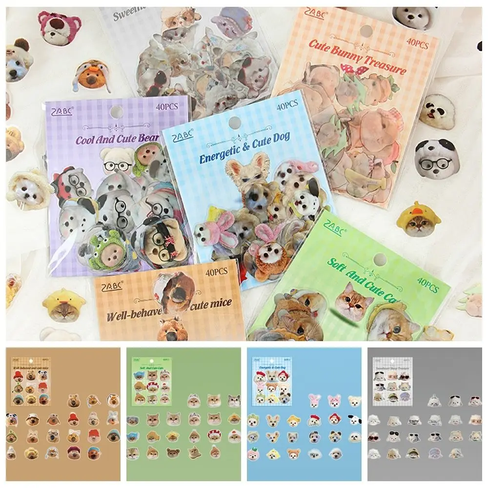 40 Sheets/Bag Playful Puppy Hand Ledger Sticker Bag Kitty Cute Cartoon Animals Stickers Self-adhesive Fashion