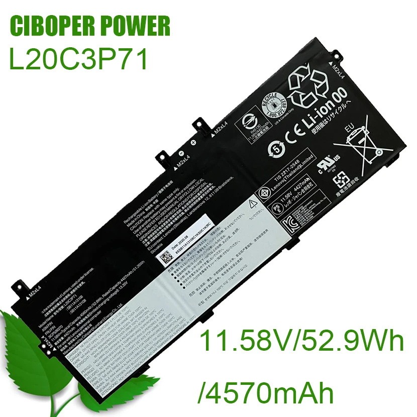 

CP Genuine Laptop Battery L20C3P71 11.58V/52.8Wh.4560mAh For ThinkPad X13 Yoga Gen 2 20W8 20W9 ​​ThinkPad X13 Yoga G2 Series