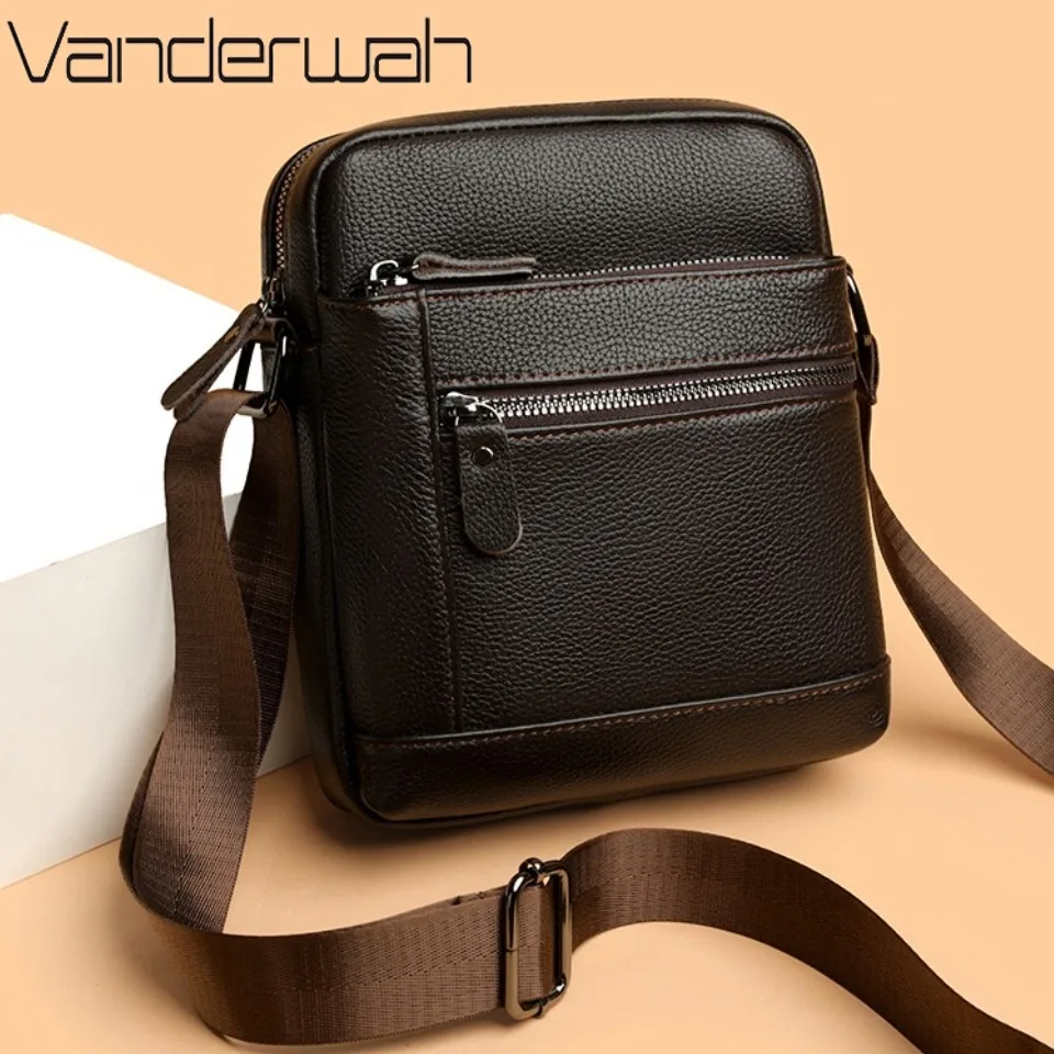 

Men's Genuine Cowhide Leather Crossbody Shoulder Bag Zipper Pocket Retro Business Phone Messenger Bag for Men Travel Handbags