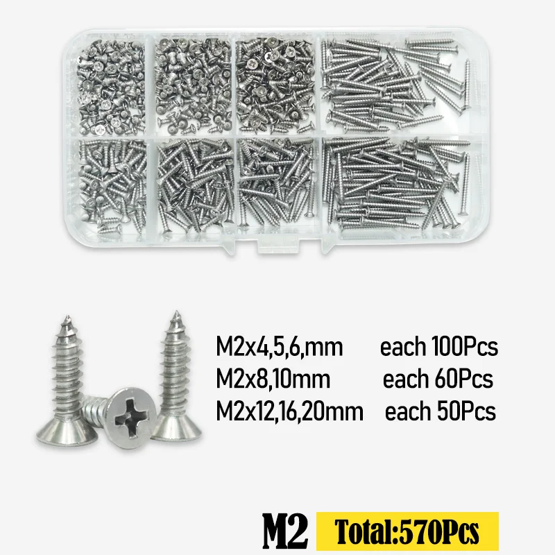Bis zu 950p M2 M3 M4 Senkkopf-Blechschraube A2 304 Edelstahl Kreuzschlitz-Flachkopf-Blechschrauben-Set – Detail 8