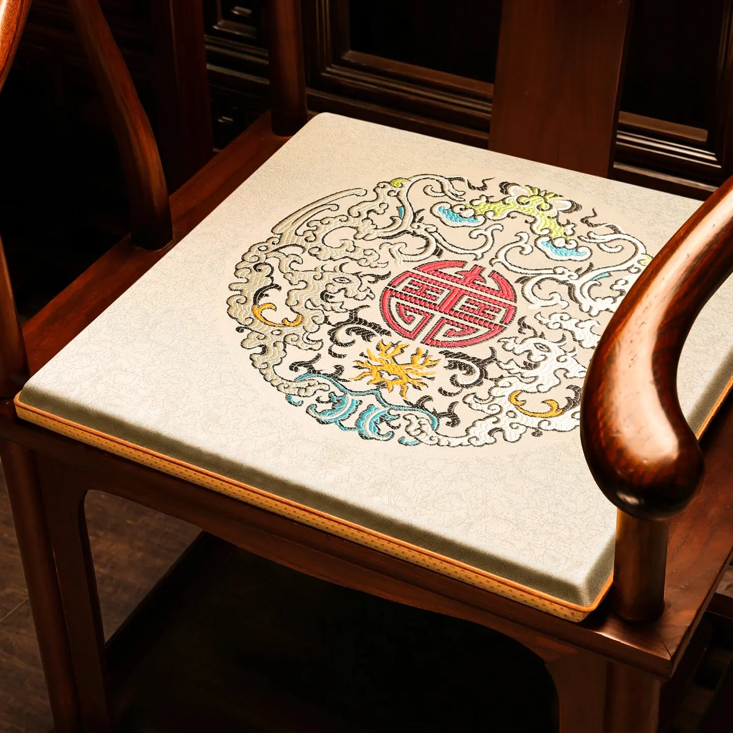 Chinese Style Mahogany Chair Cushion,High-End Non-Slip Round Armchair Seat Pad,Sponge Seat Cushion for Solid Wood Furnitur Stool