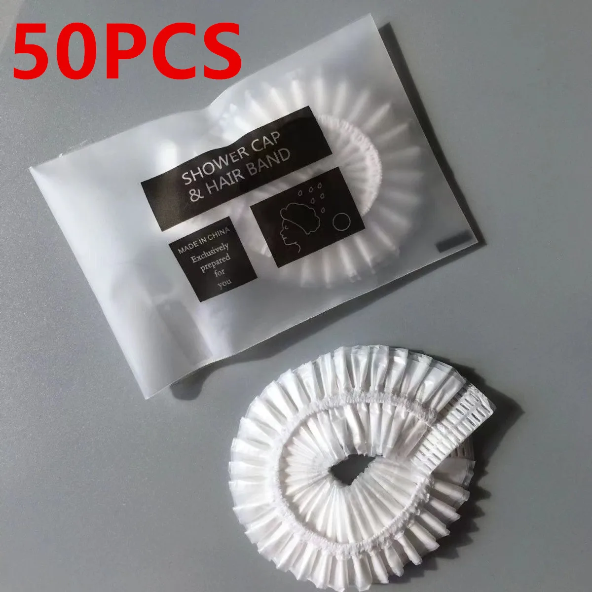 50 PCS Shower Cap Disposable,Bath Caps Larger Thick Waterproof Plastic Elastic Hair Bath Caps For Women Hotel Travel Essentials