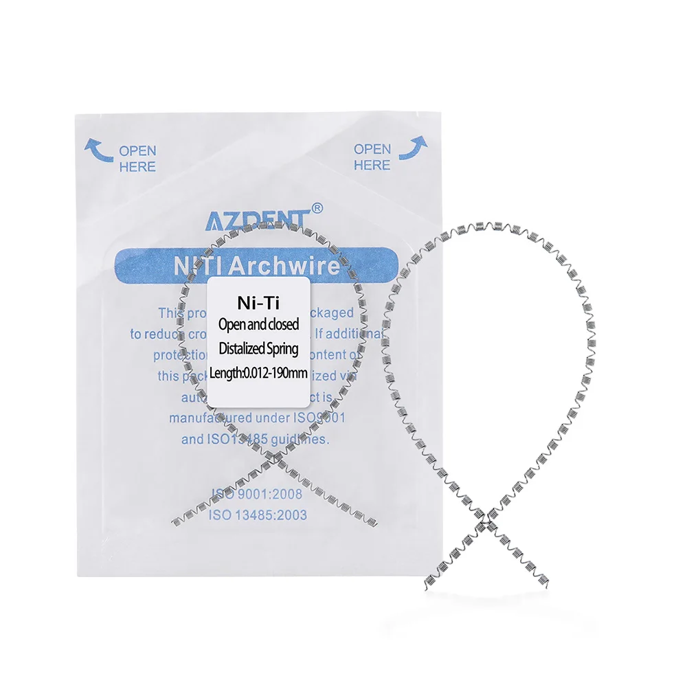 AZDENT Dental Orthodontic NI-TI Open and Closed Distalized Spring 190mm 0.008/0.010/0.012 Materiały dentystyczne