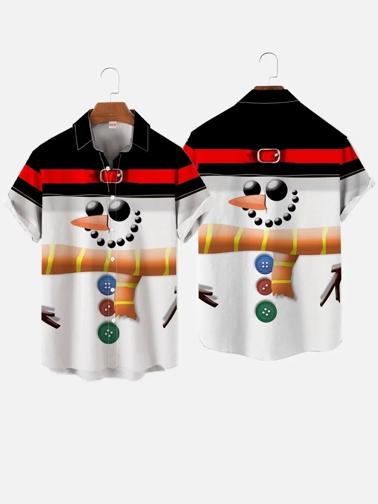 Cute Snowman Anime Costume Printing Short Sleeve Shirt 3D Printed Christmas Shirt Men's Hawaiian Shirt