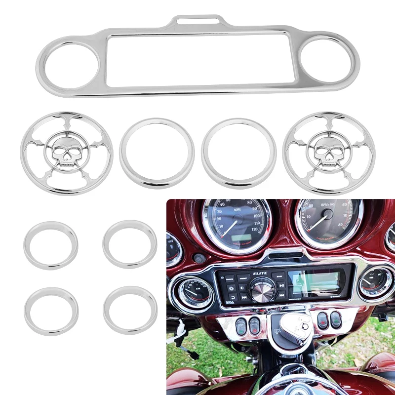 Chrome Inner Fairing Radio Gauge Trim Kit Skull Speaker Grill for Harley Touring Electra Road Street Glide Road King 1996-2013