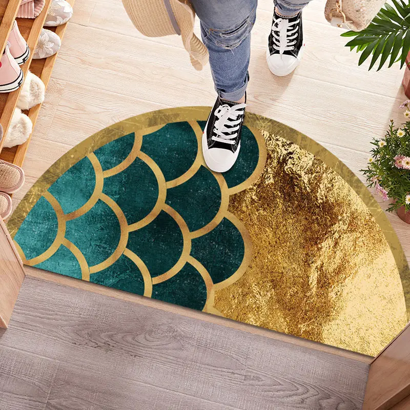 Chinese Semi-circular Floor Mats Japanese Style Crane Printed Door Entrance Non-slip Floor Mats Balcony Carpet Hallway Porch Rug