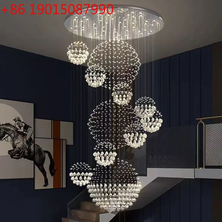 

Duplex Villa Living Room Hollow Crystal Chandelier Modern Simple Luxury Staircase Hotel