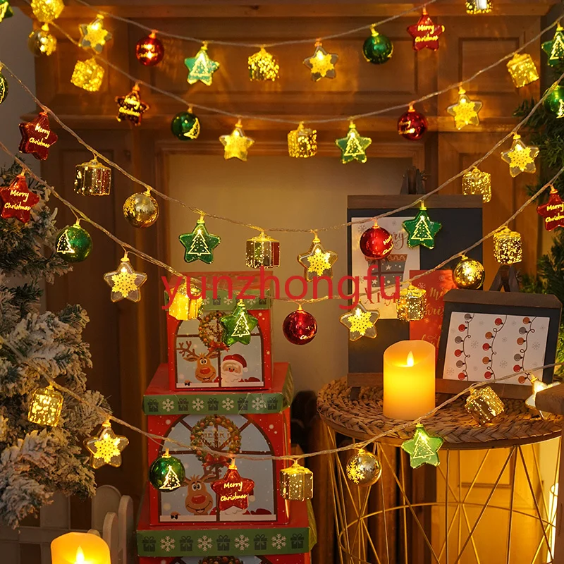 Christmas tree decorations, colorful balls, string lights to decorate the atmosphere, creative small pendants