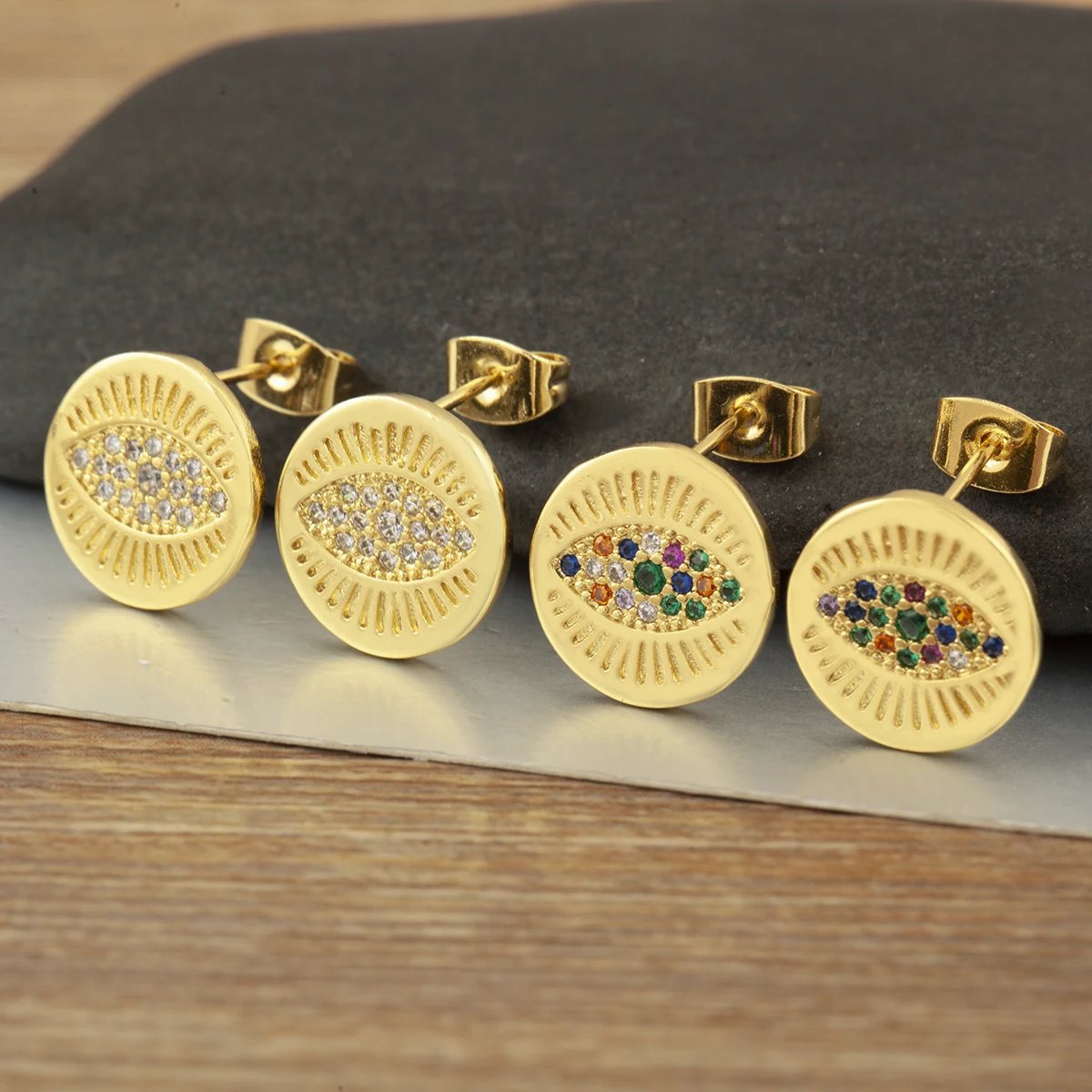Nidin Classic New Design Turkey Lucky Evil Eye Stud Earrings For Women Female Round Cubic Zirconia Ear Jewelry Gifts Wholesale