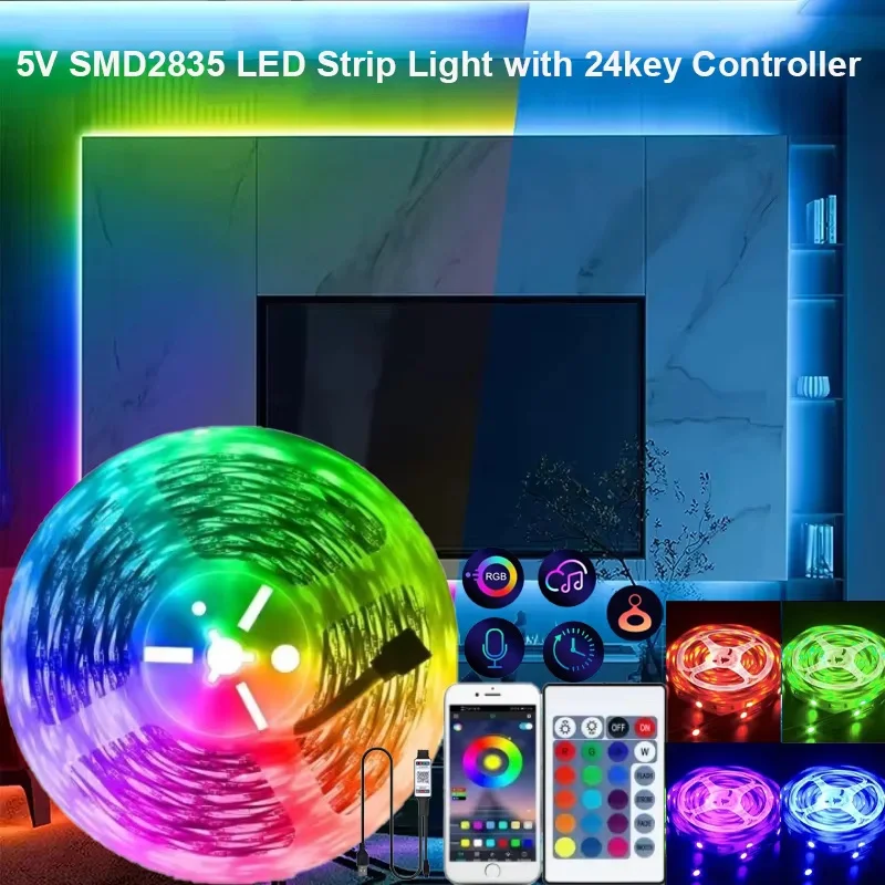 TV light strip SMD2835 with bluetooth controller and 24-key remote control 60led/m RGB non-waterproof DC5V interior decoration T