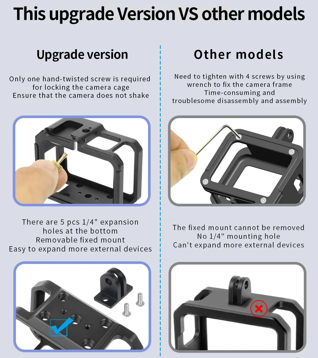알루미늄 합금 하우징 케이지 보호 프레임 케이스, 클로드 슈 마운트 1/4 홀, 고프로 히어로 12 11 10 9 액션 카메라 케이지 리그