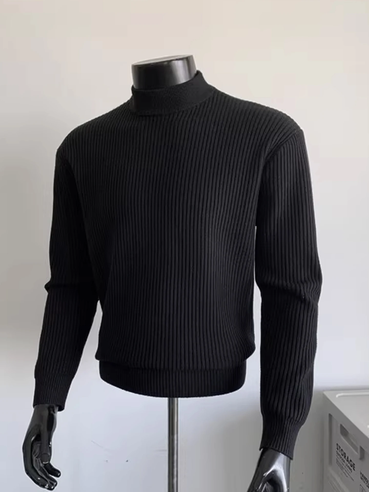 

Теплый мужской вязаный свитер с высоким воротником, в полоску, повседневный, свободного кроя, с длинными рукавами, из полиэфирного волокна, зимний топ