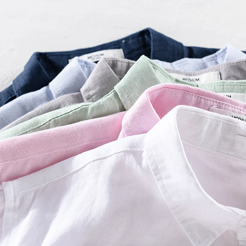 Designer Italy Short-sleeved Casual Pure Linen Brand Shirts For Men Fashion 6 Color Tops Clothing Camisa Masculina Drop Shipping
