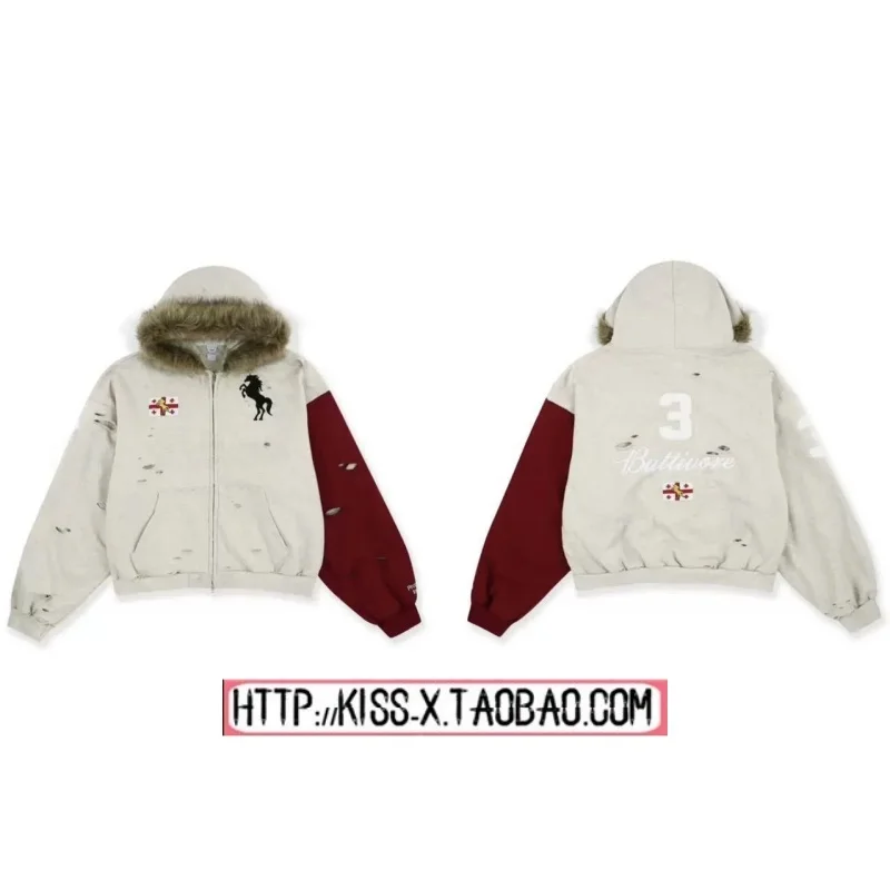 

Модная толстовка с капюшоном с футляром 2026 и индексом протокола, цвет Blo Destroyed с меховым воротником, боевая толстовка Jaet Casual ex Long Sve на молнии