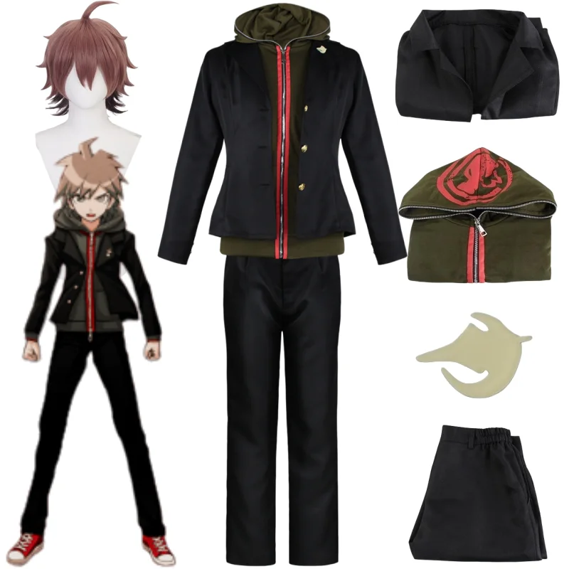 

Костюм для косплея из аниме Super Danganronpa Naegi Makoto, парик, верхняя одежда, штаны, значок, Униформа, школа, комикс-кон, Карнавальная одежда