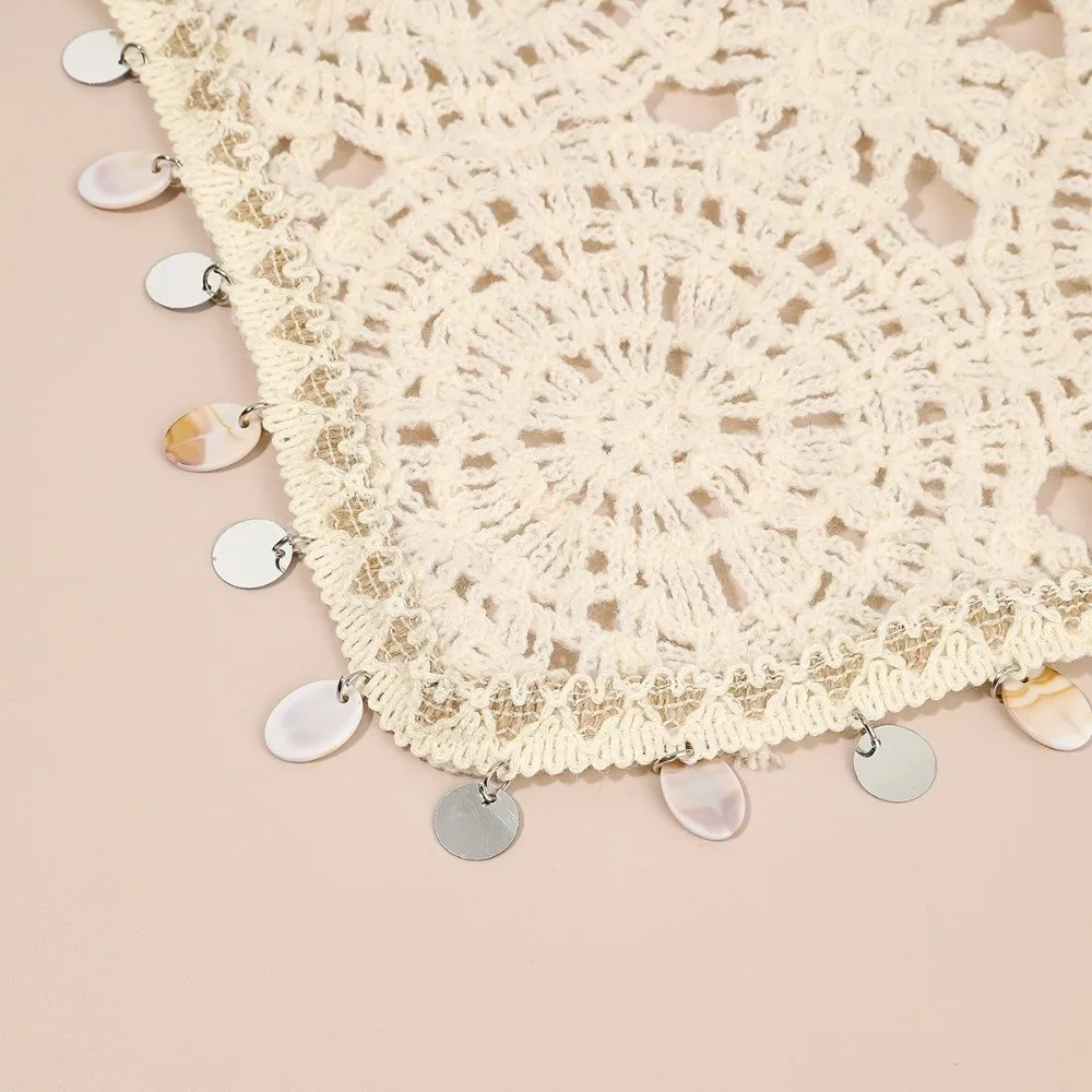 Seashell Tassel Triangle Scarf Headband Ethnic Forest Style Crochet Head Wrap Elegant Soft Hollow Out Headscarf Daily Wear view 5