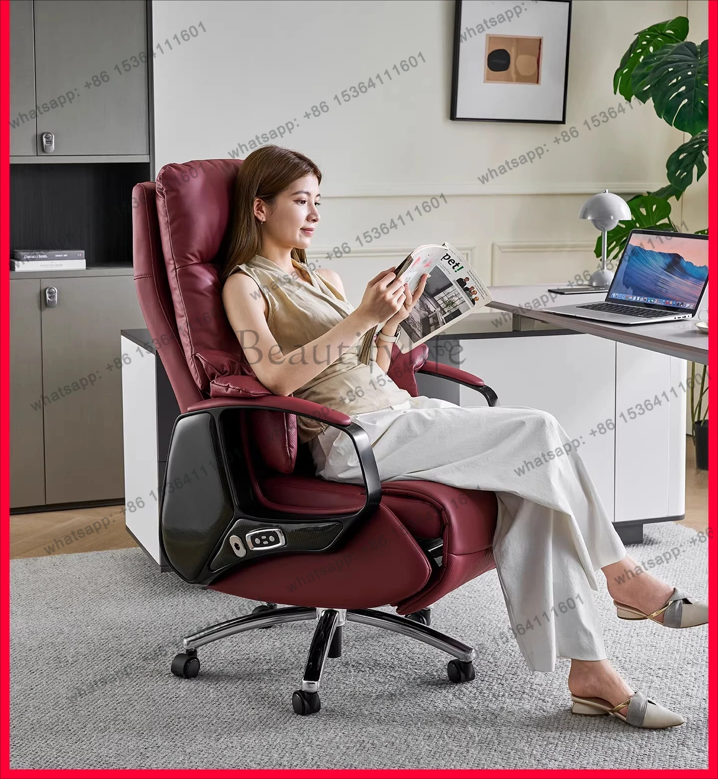 Electric massage ventilated leather boss chair sedentary comfortable office chair lunch break can lie down