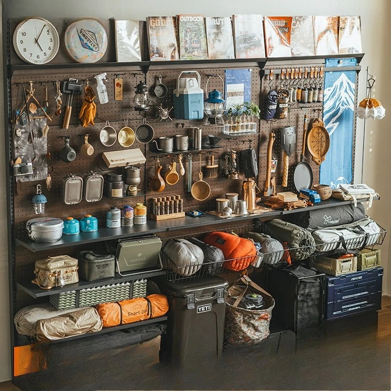 

Camping equipment Hole board Storage wall Outdoor metal rack