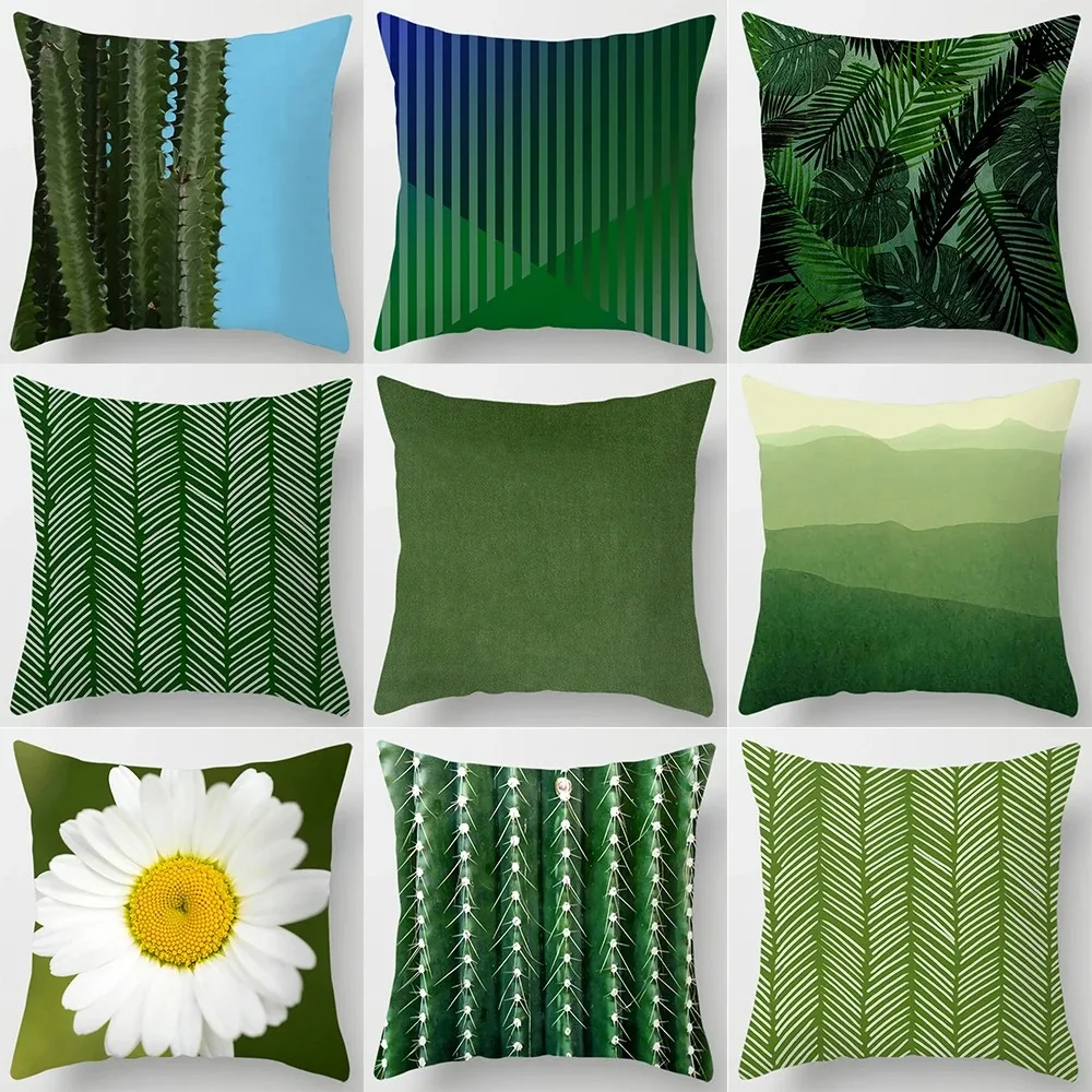 Geometric Print Pattern Square Simple Dark Green Cushion Cover Home Living Room Sofa Bedroom Decorative Pillow Cover
